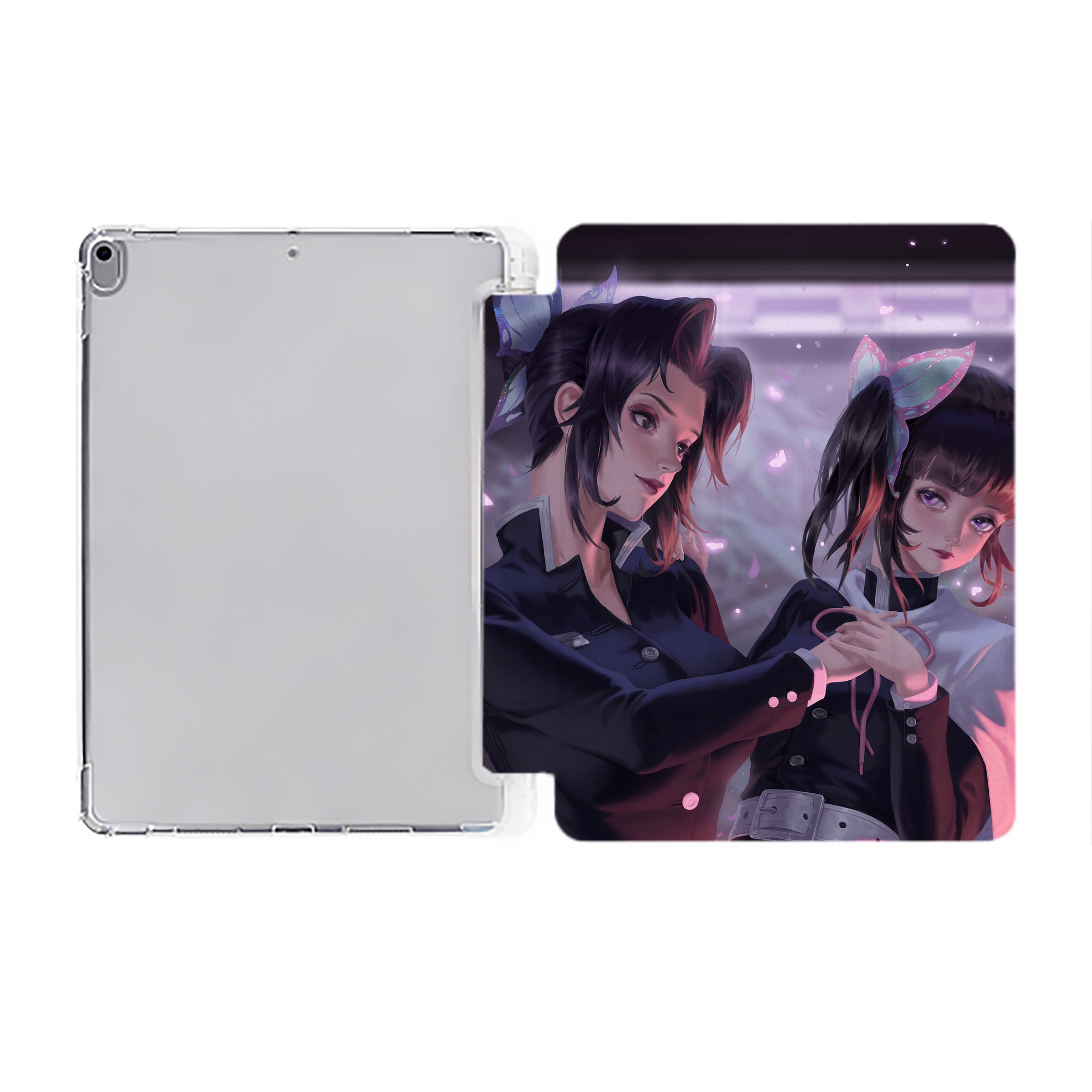 （画像用） 鬼滅の刃（きめつのやいば）蟲柱-胡蝶 しのぶ／こちょう しのぶ Kochou Shinobu IPad ケース ペン収納付き 三つ折りスタンド PUレザー×シリコン 対応機種9.5/10.5/10.9インチ